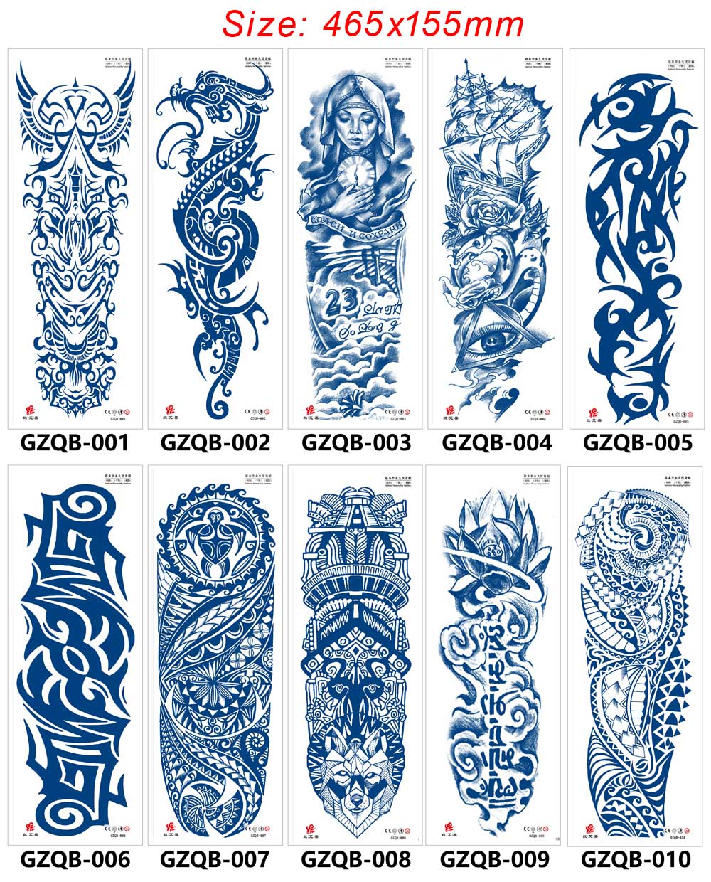 2 Sheet Full Arm Temporary Tattoos Fake Tattoo Stickers