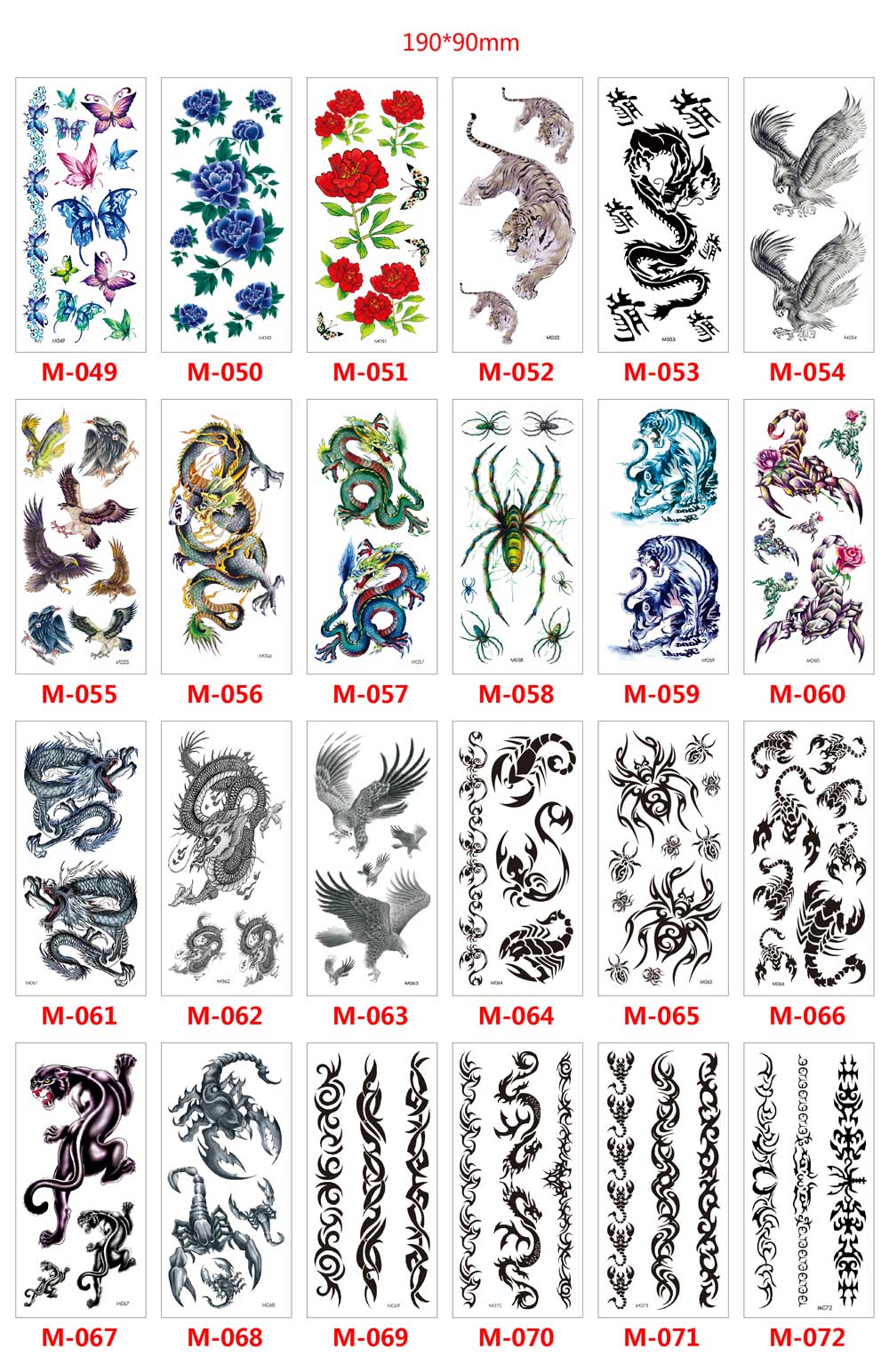 9 Sheet 3D Flower Animal Garland Snake Butterfly Fake Tattoos