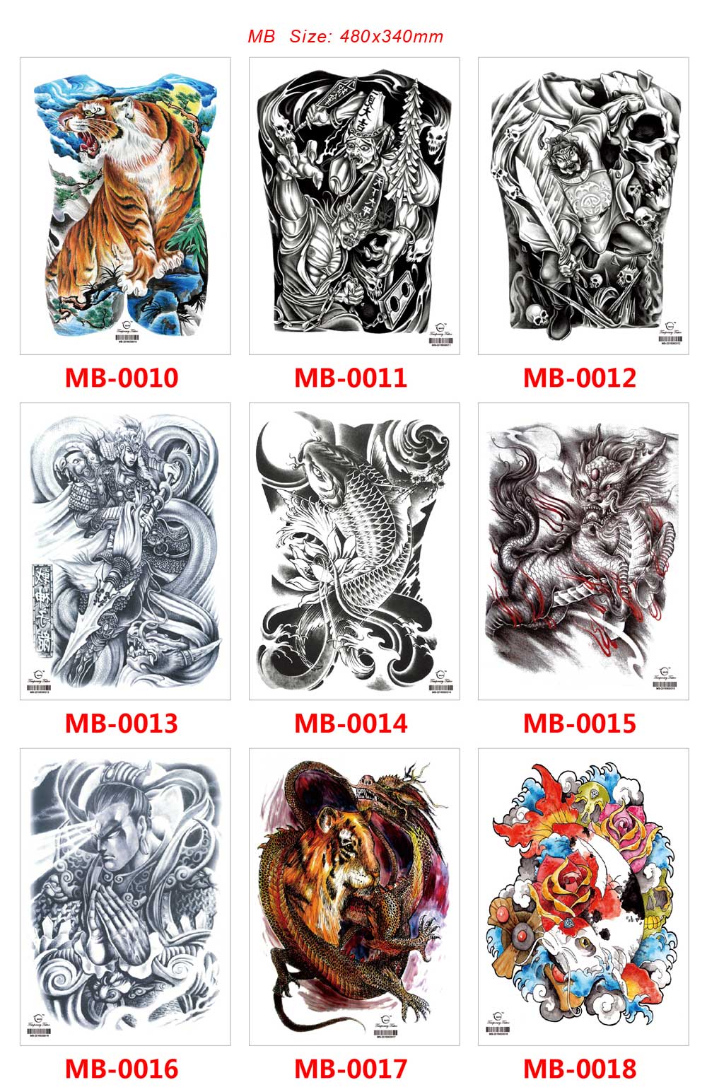 3 Sheets Super Large Full Back Tattoo Stickers Hero Demon Dragon