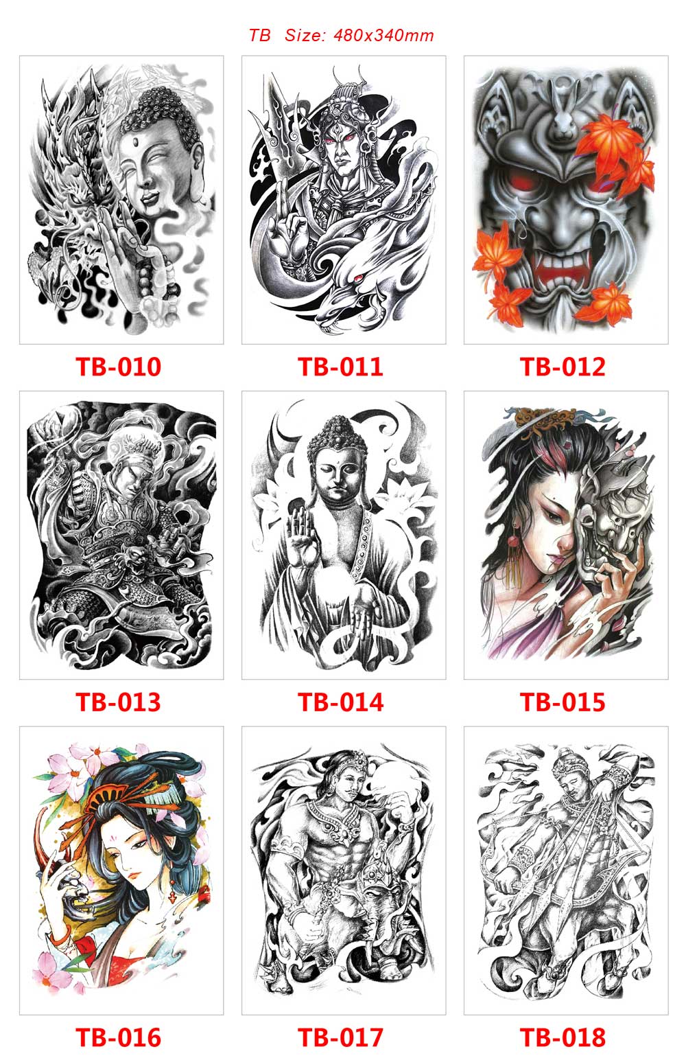 3 Sheets Big Full Back Angel Animal Geisha God Tattoo Stickers
