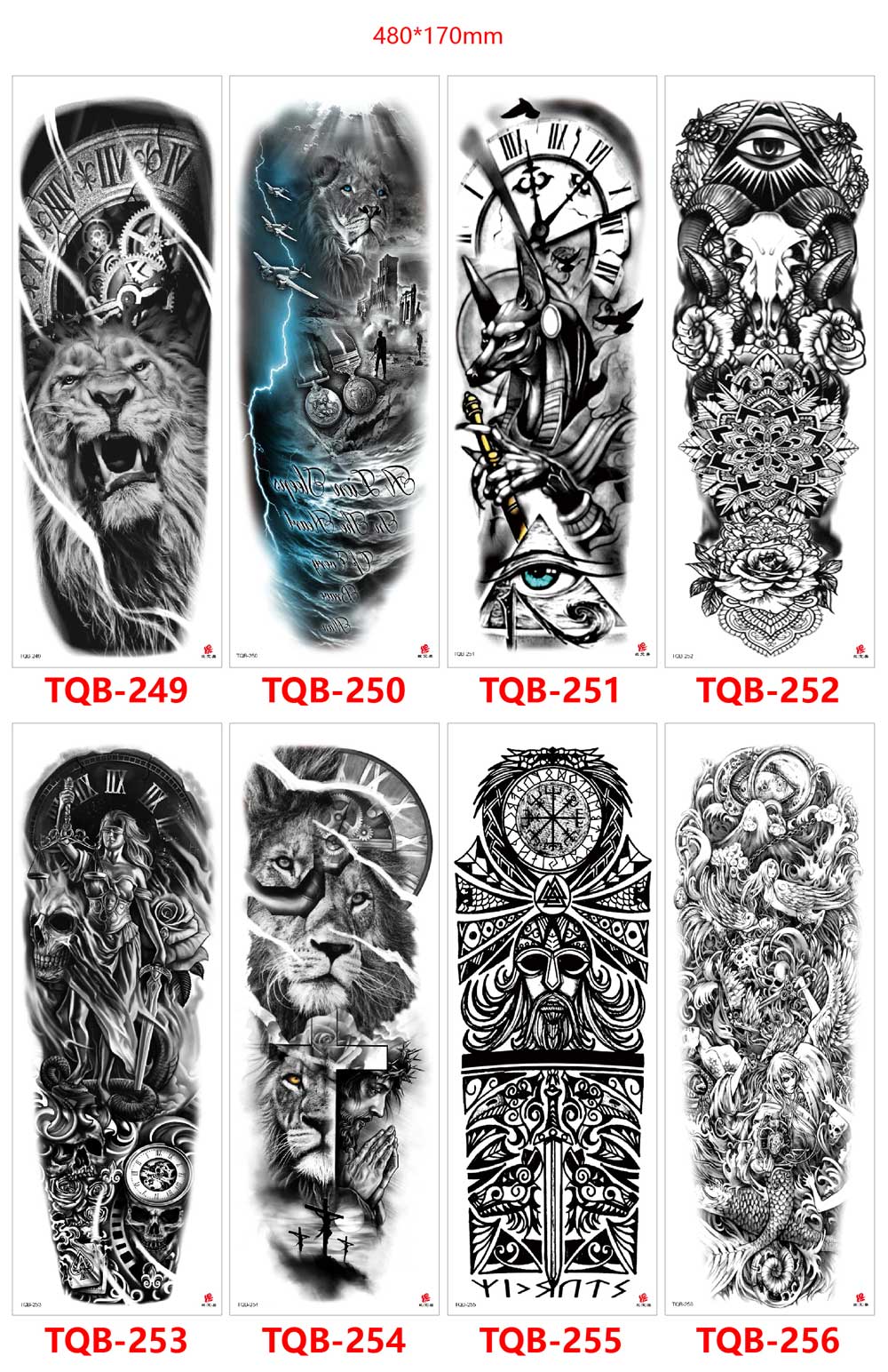5 Sheet Full Arm Tattoo Stickers TQB Series 241-320